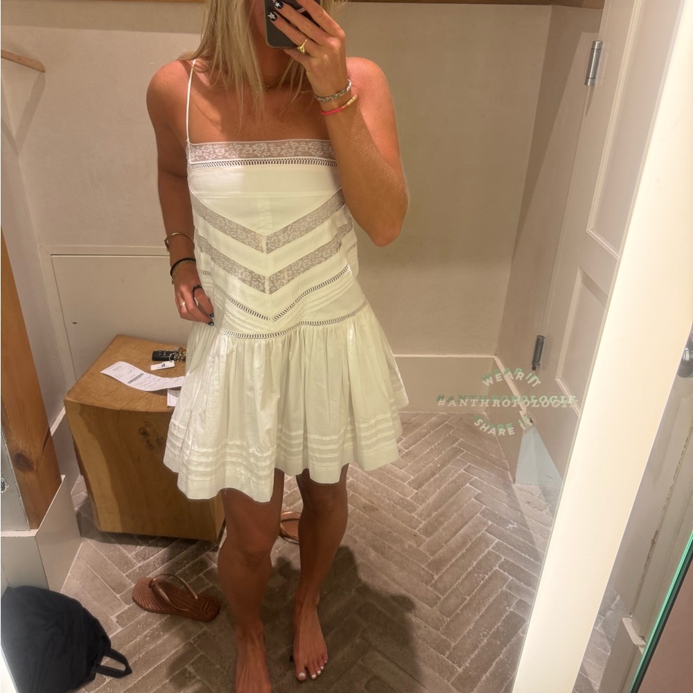 Anthropologie White Ruched Tiered Sundress